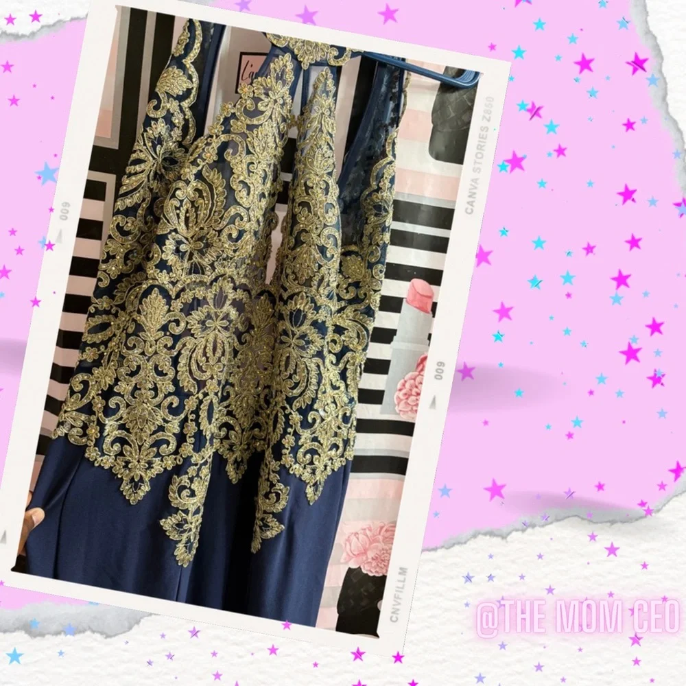 GOLD DESIGN NAVY DRESS - Picture 3 of 4